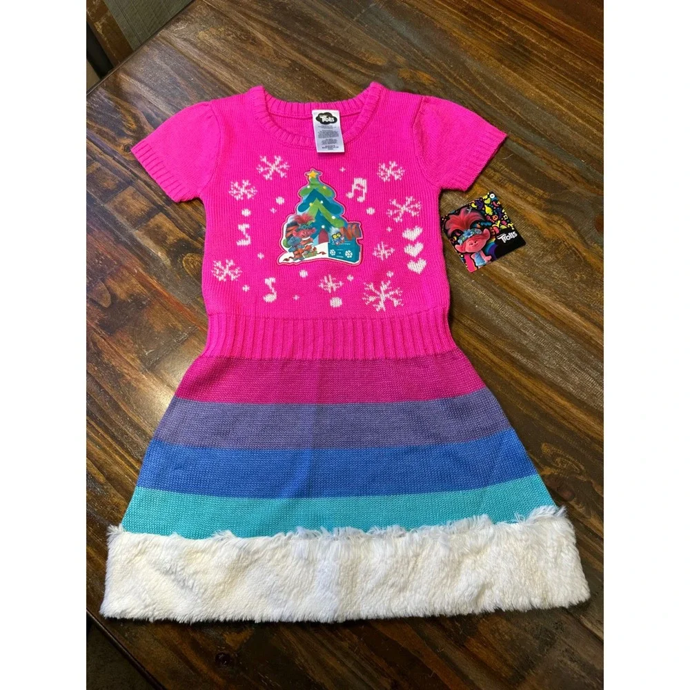 Kids 3‎ Piece Outfit Bundle Dress Set Trolls Leggings Scrunchie 4T -5/6 NWT